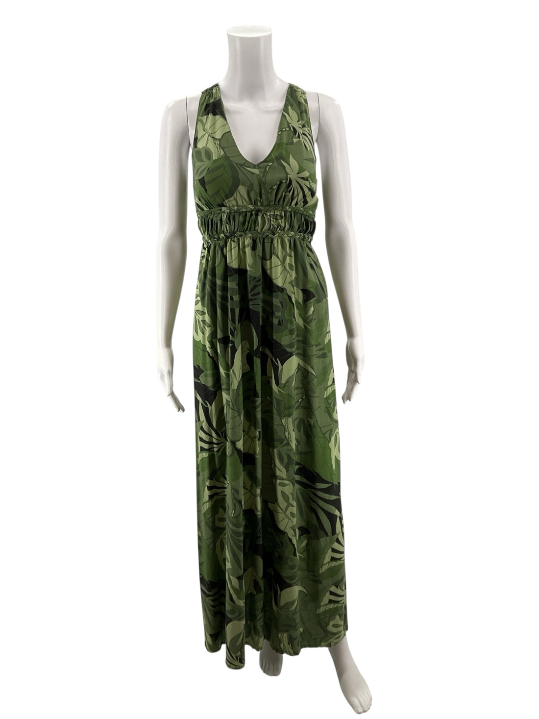 Japana Green Maxi Green Tropical Floral Sleeveless V-Neck Maxi Dress XS - Size XS