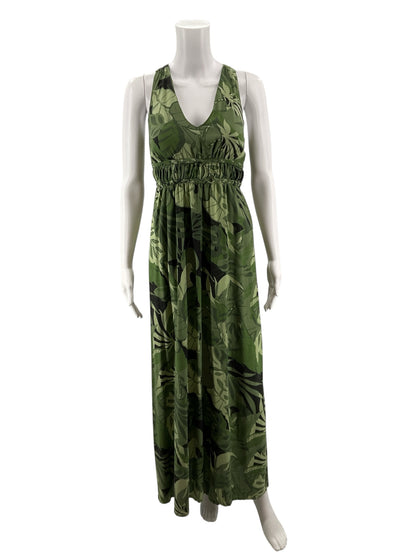 Japana Green Maxi Green Tropical Floral Sleeveless V-Neck Maxi Dress XS - Size XS