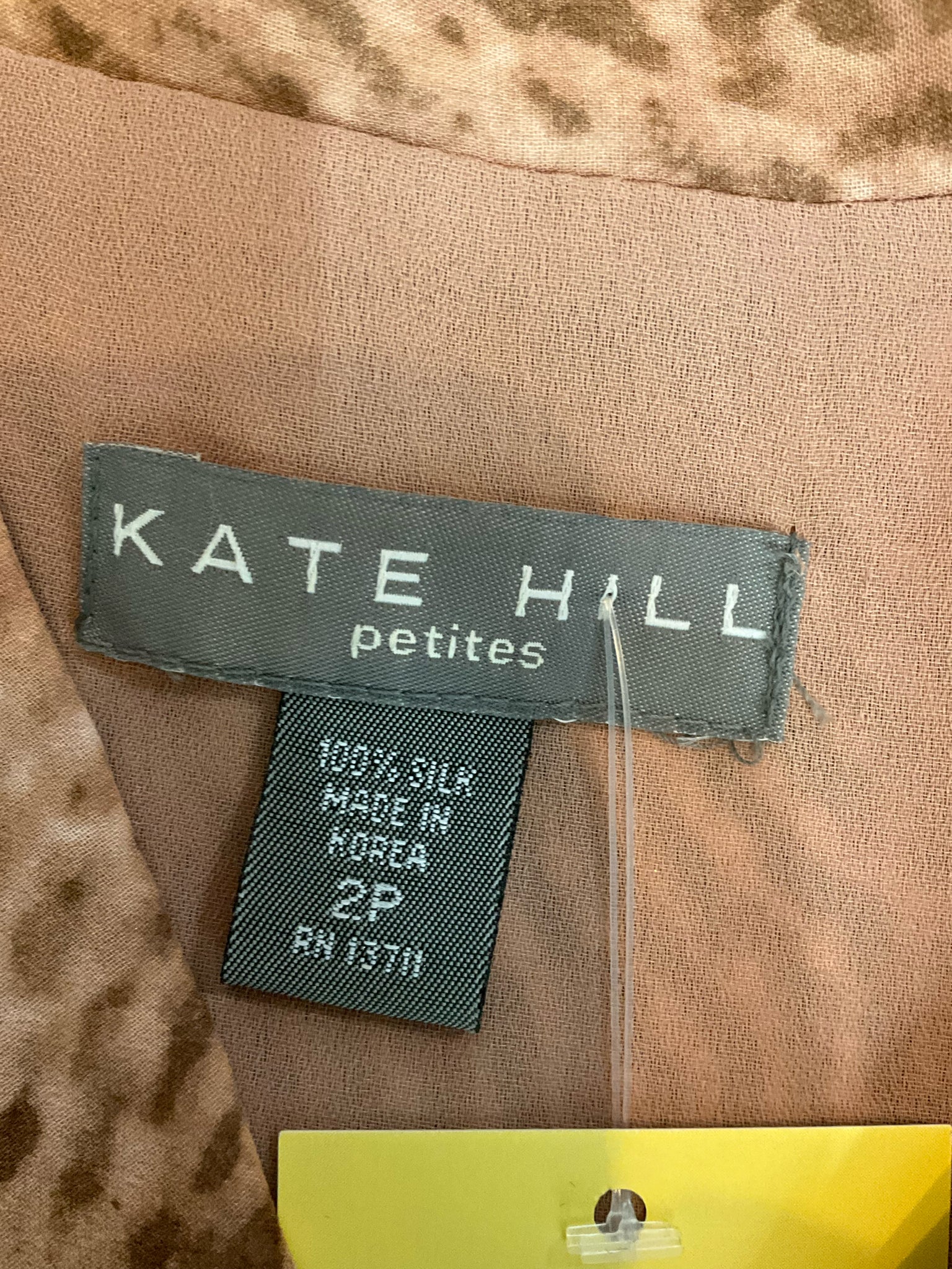 Kate Hill Petites Silk Animal Print Short Sleeve Button Up Blouse Top Size 2P