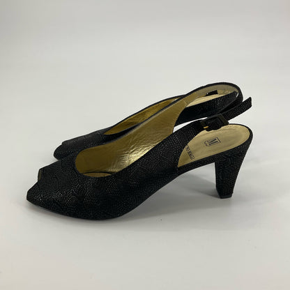 Bruno Magli Black Swirl Fabric Peep Toe Slingback Heels | Size 7 | Made in Italy - ONLINE ONLY