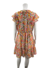 Marissa Olivia White/Pink/Orange Floral Floral Ruffle V-Neck Tiered Dress Size Small - Size S