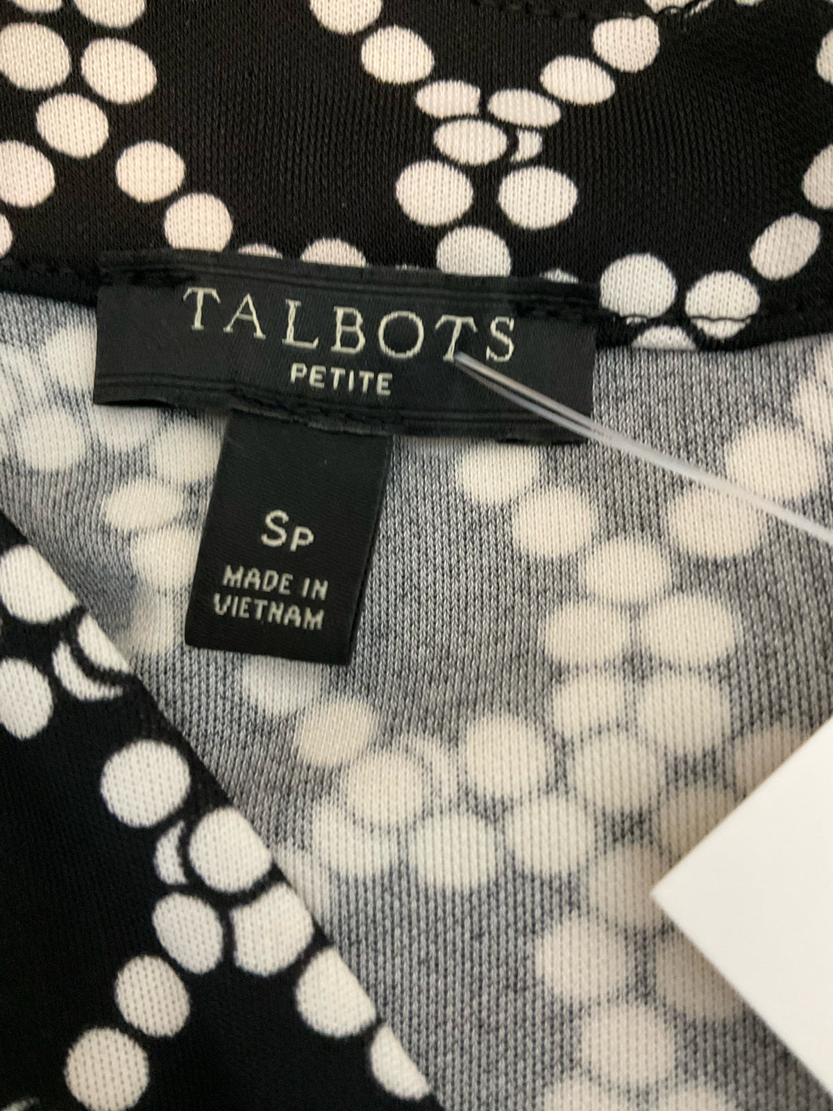 Talbots Petite Dot Lattice Tie-Waist Dress Black White Size Small Petite