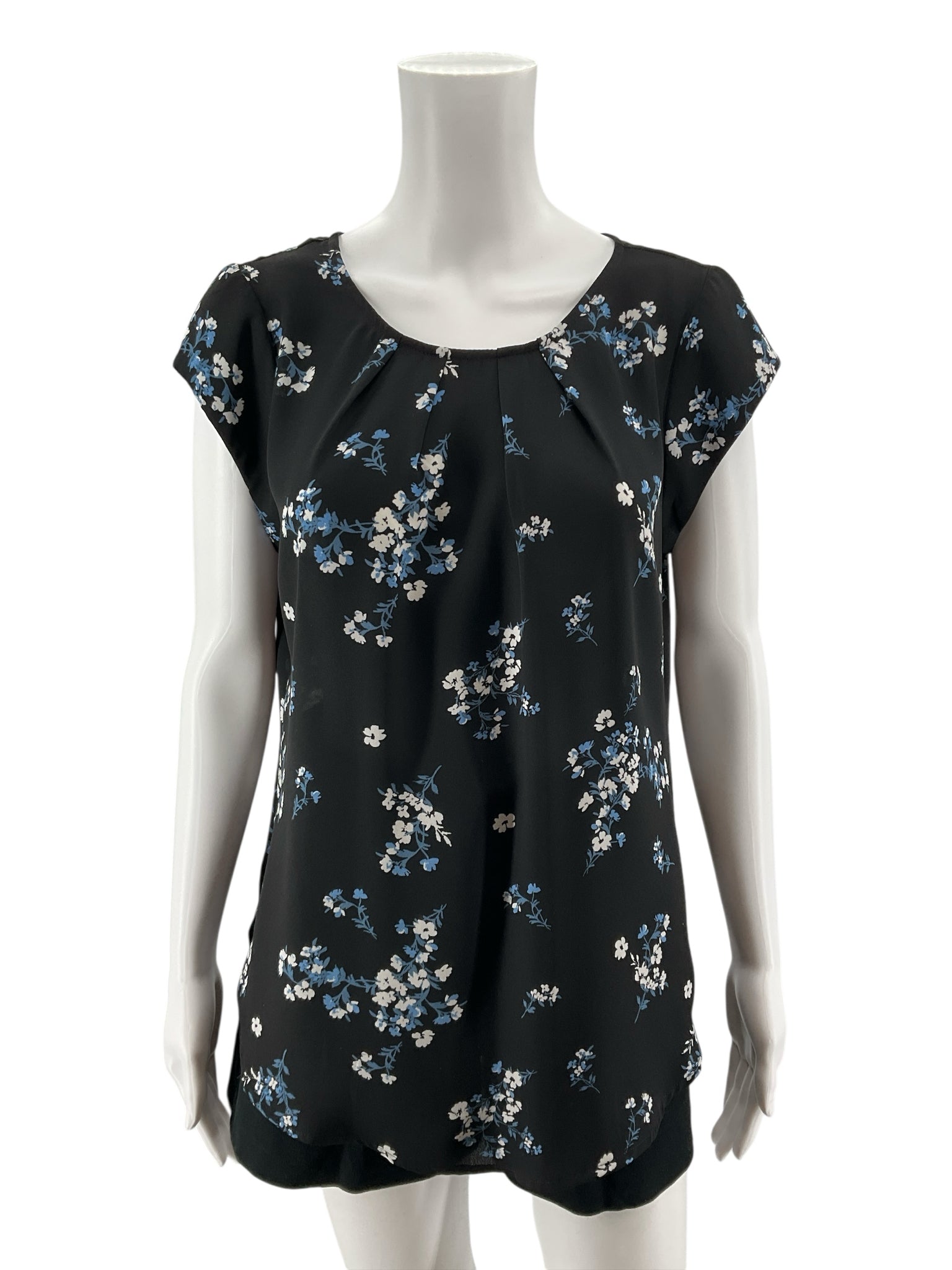 41 Hawthorn Anora Floral Keyhole Blouse Black Blue White Size Medium