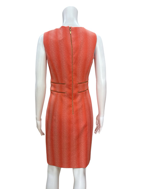Etcetera Coral Sheath Coral Geometric Tweed Zip Pocket Sheath Dress Size 2 - Size 2