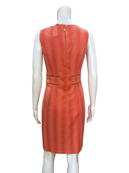 Etcetera Coral Sheath Coral Geometric Tweed Zip Pocket Sheath Dress Size 2 - Size 2
