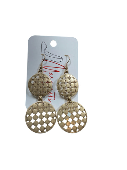 Marci Gold-Tone Geometric Lattice Double Circle Drop Earrings