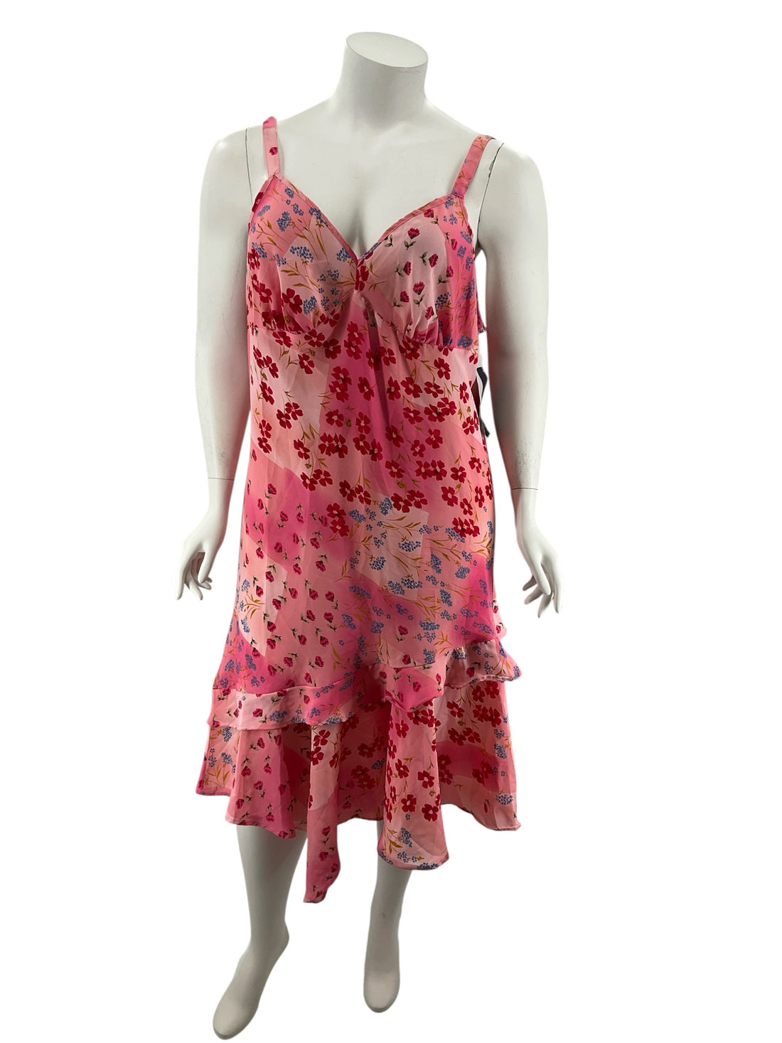 Mille Gabrielle Plus Size 22W Pink Floral Tiered Ruffle Midi Dress NWT