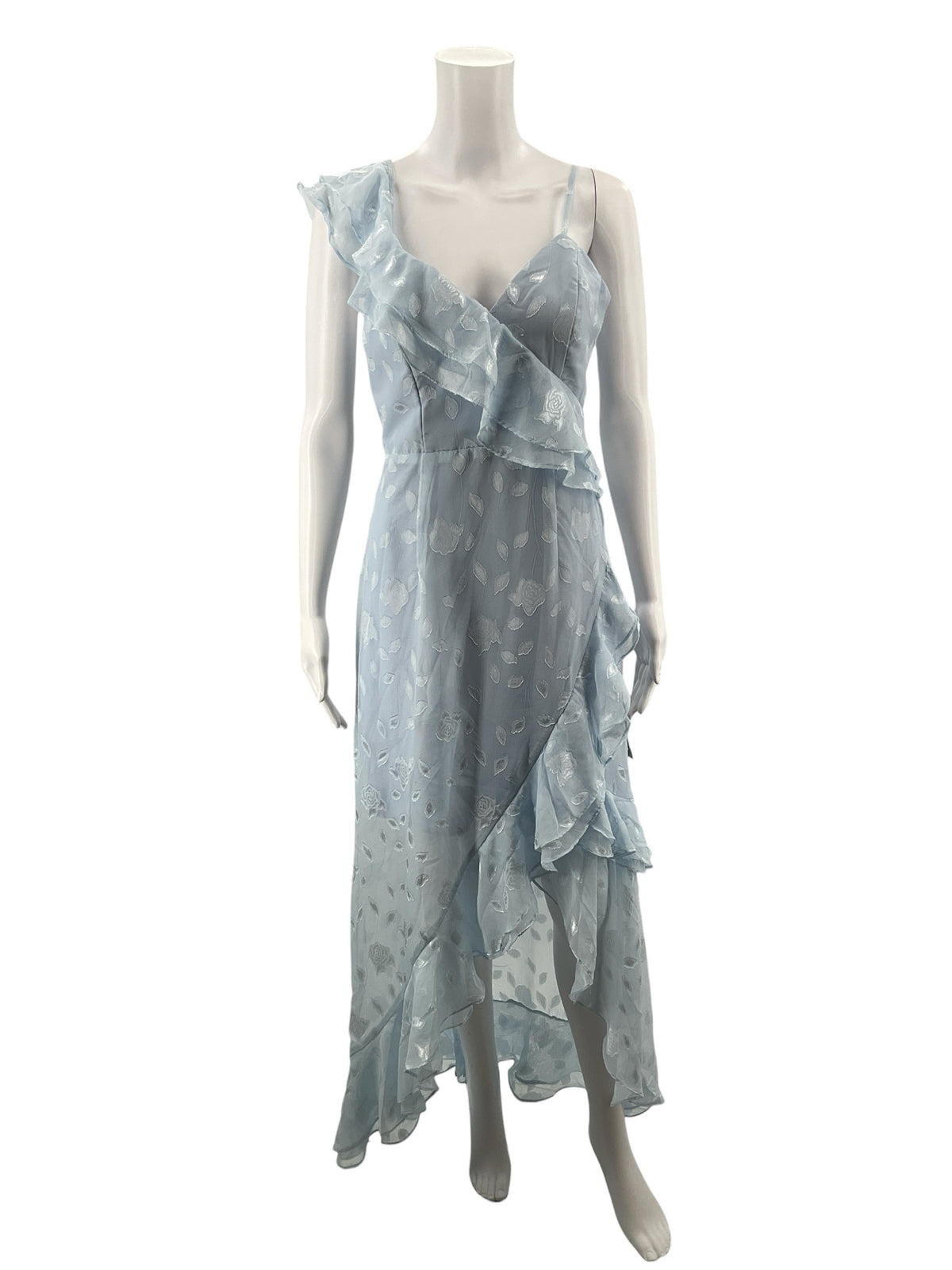 Lulus Dreamy Date Light Blue Floral Jacquard Ruffled Midi Dress Size Small NWT - ONLINE ONLY