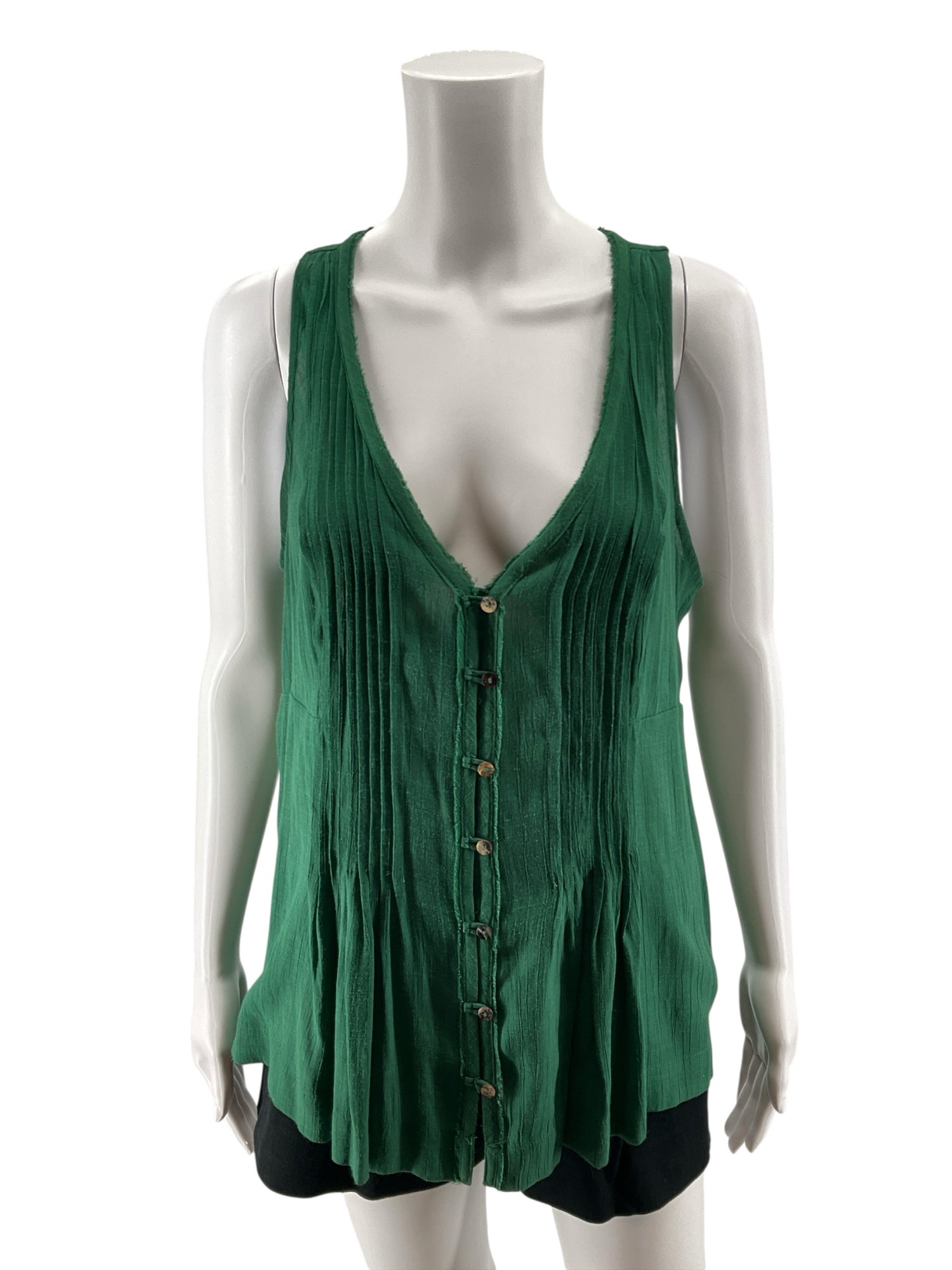 Maeve Ribbed Button-Front Peplum Tunic Tank Top Green Size Medium