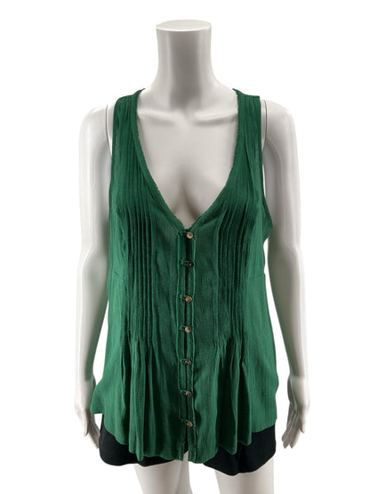 Maeve Ribbed Button-Front Peplum Tunic Tank Top Green Size Medium