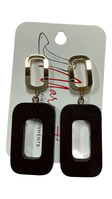 Mar + Fine Alignments Geometric Rectangle Resin Drop Earrings Gold Brown Modern