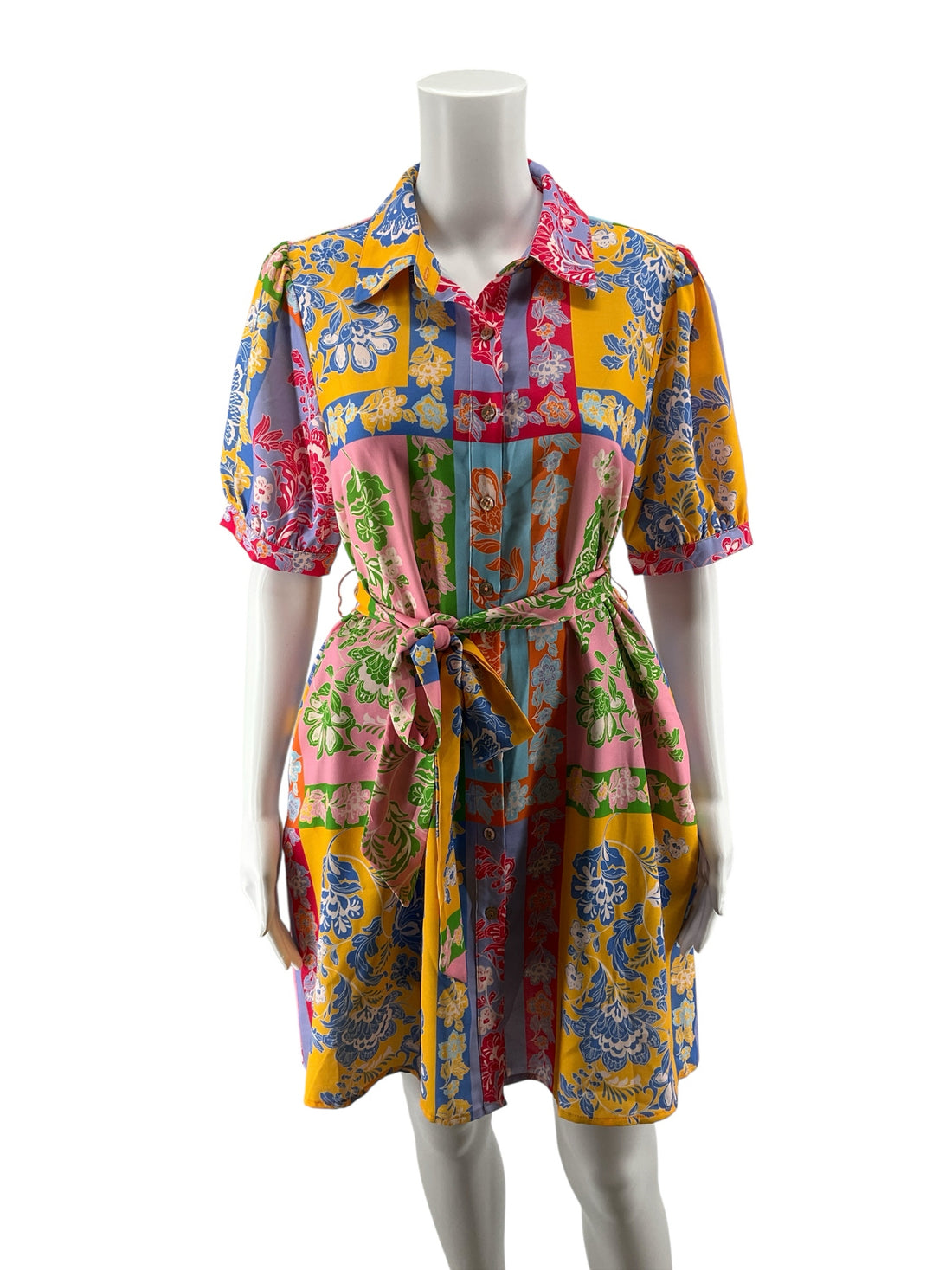 Jodifl Floral Patchwork Puff Sleeve Shirt Dress Size Small