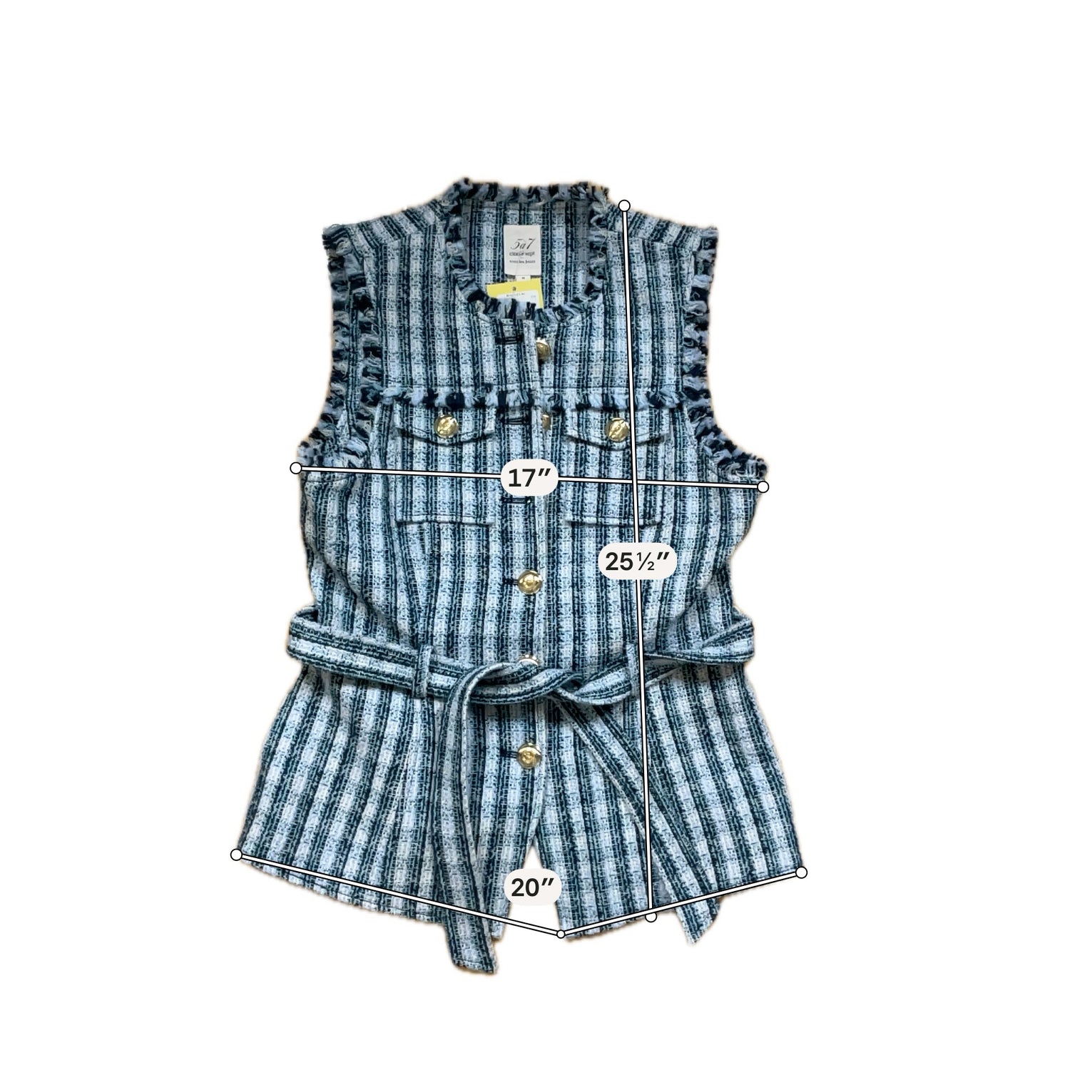Cinq à Sept Elara Striped Tweed Vest with Frayed Hem Size 4