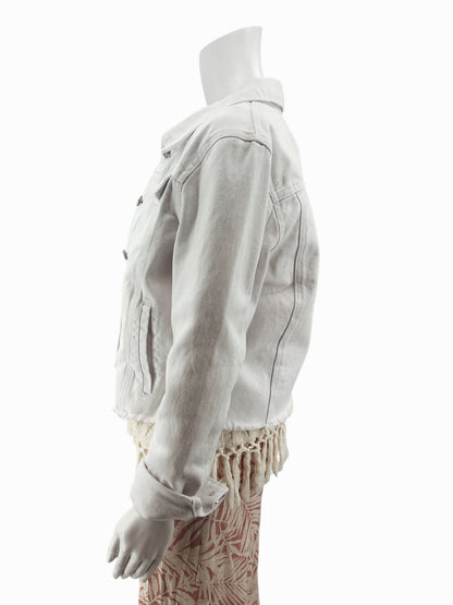 Cisono White Raw Hem Cropped Denim Trucker Jacket Size Large