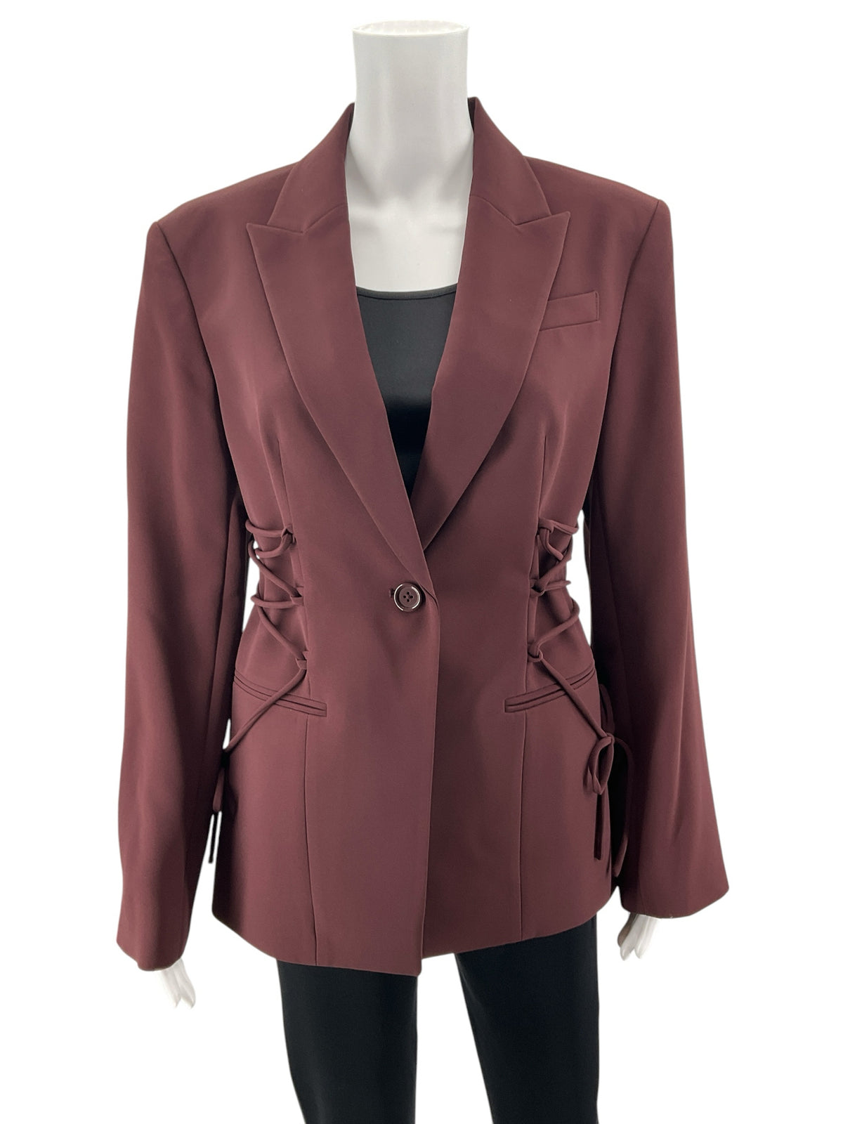Kenneth Cole Peak Lapel Blazer with Side Lace Detail Maroon Size 6 NWT