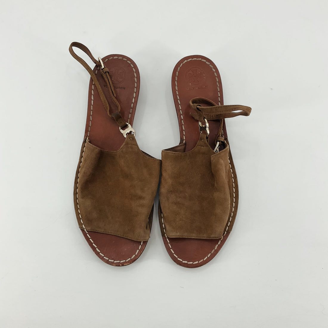 Tory Burch Patos Whipstitch Suede Thong Sandals Taupe Size 10