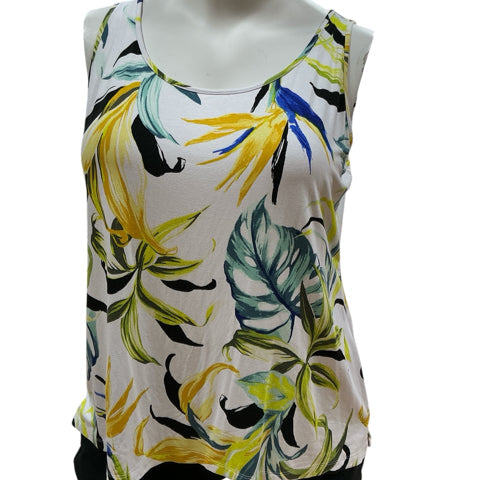 Chico's White/Yellow/Aqua Floral Pre-Owned Ladies Top - Size XL - Margaret’s Fine Consignment
