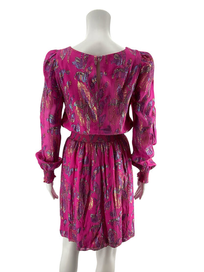 Lilly Pulitzer Darlah Silk Blend Mini Dress Fuchsia Fish Jacquard Size 2