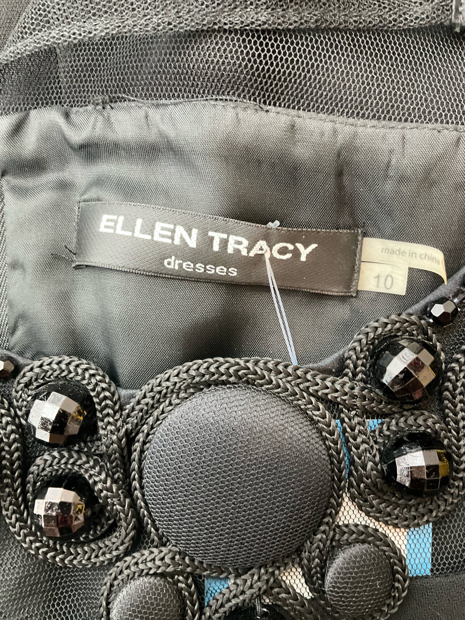 Ellen Tracy Beaded Neckline Mesh Yoke Shift Dress