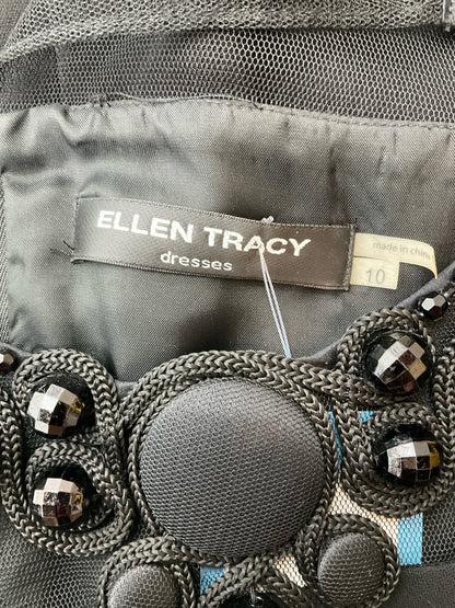 Ellen Tracy Beaded Neckline Mesh Yoke Shift Dress