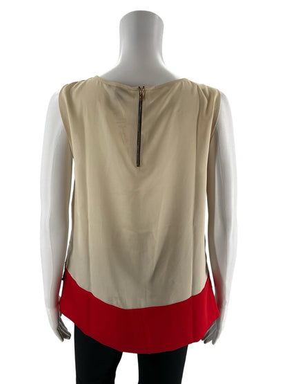 Ann Taylor black lace sleeveless top with colorblock design and embellishments, size 6, showcasing intricate lace overlay.