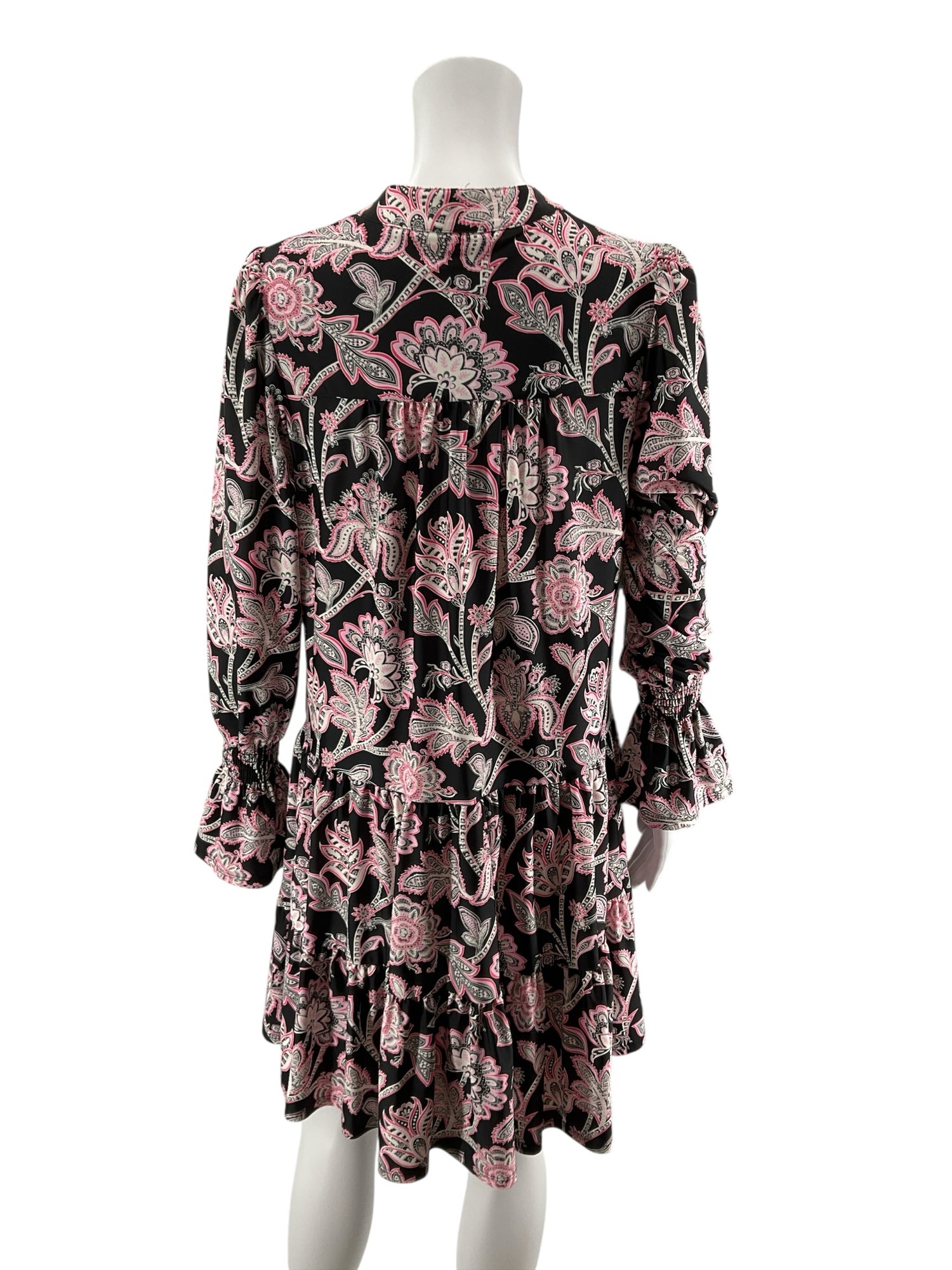 Jude Connally Trixie Dress Size S Black Pink Persian Paisley Tiered Long Sleeve