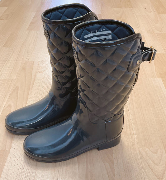 Hunter Shoe Size 6 Navy Quilted Rainboots