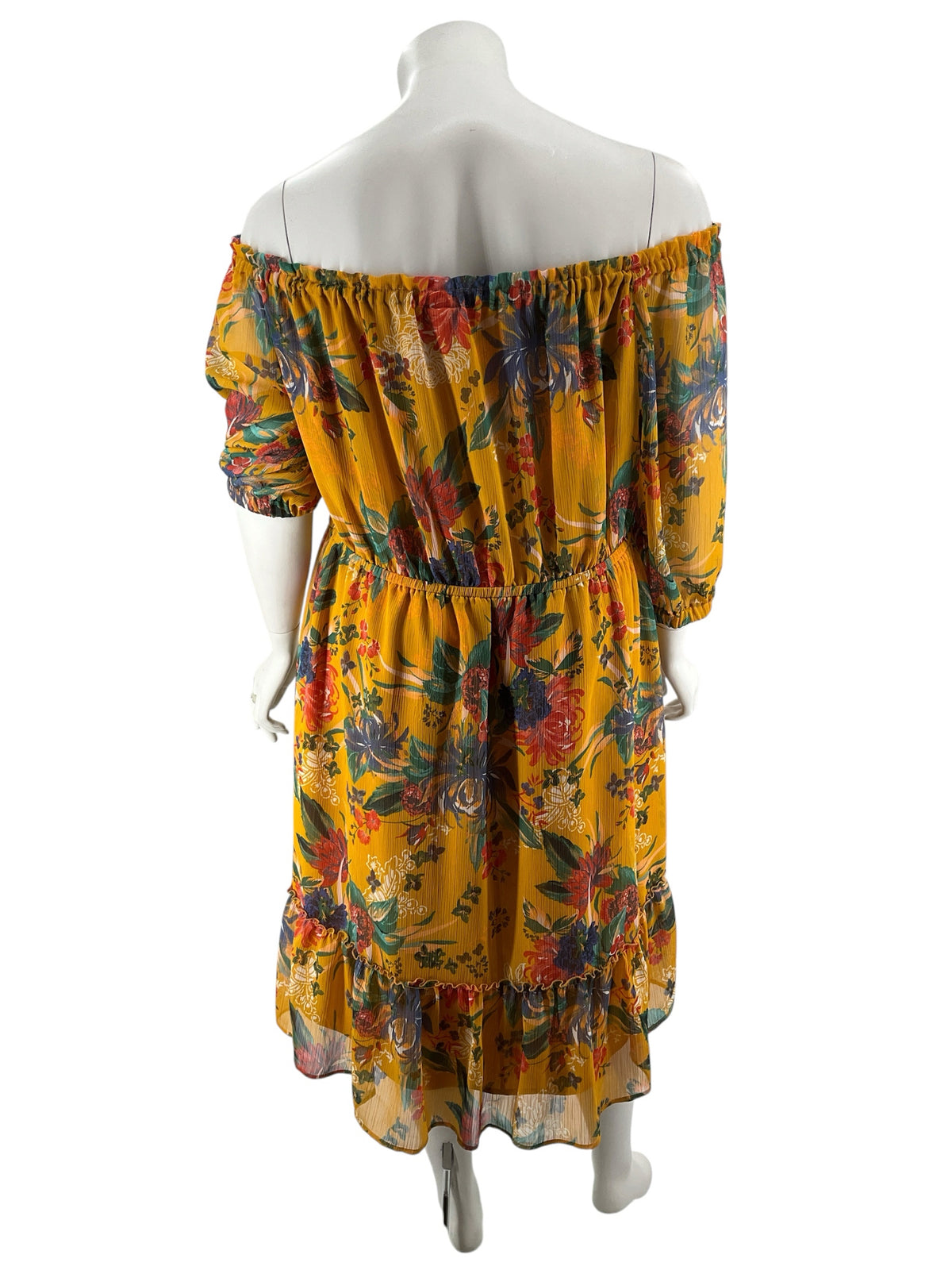 Ava &amp; Viv Mustard Floral Off-The-Shoulder Tiered Dress - Size 2X - ONLINE ONLY