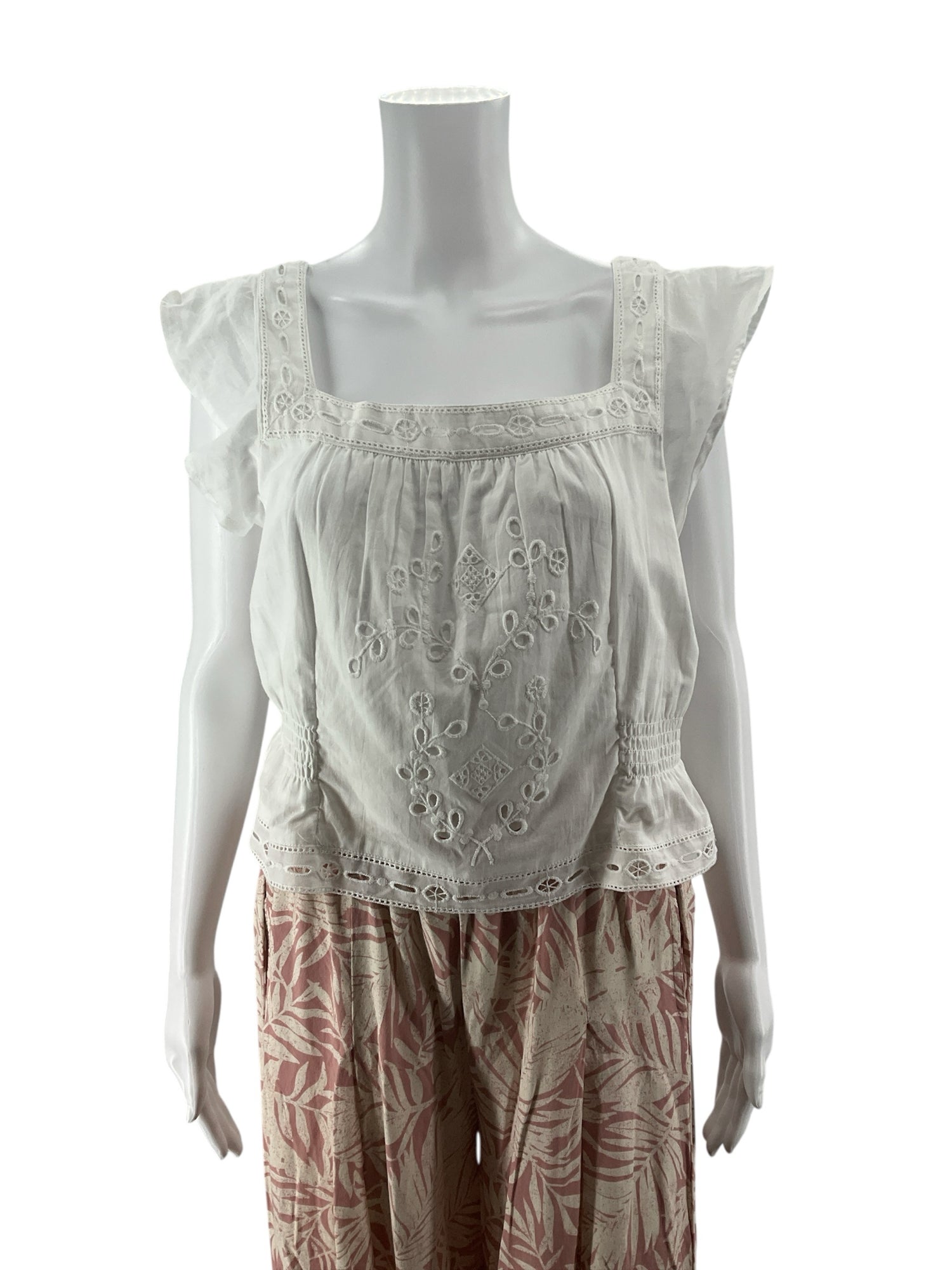 Jennifer &amp; Grace Organic Cotton Embroidered Eyelet Boho Top Size Medium NWT