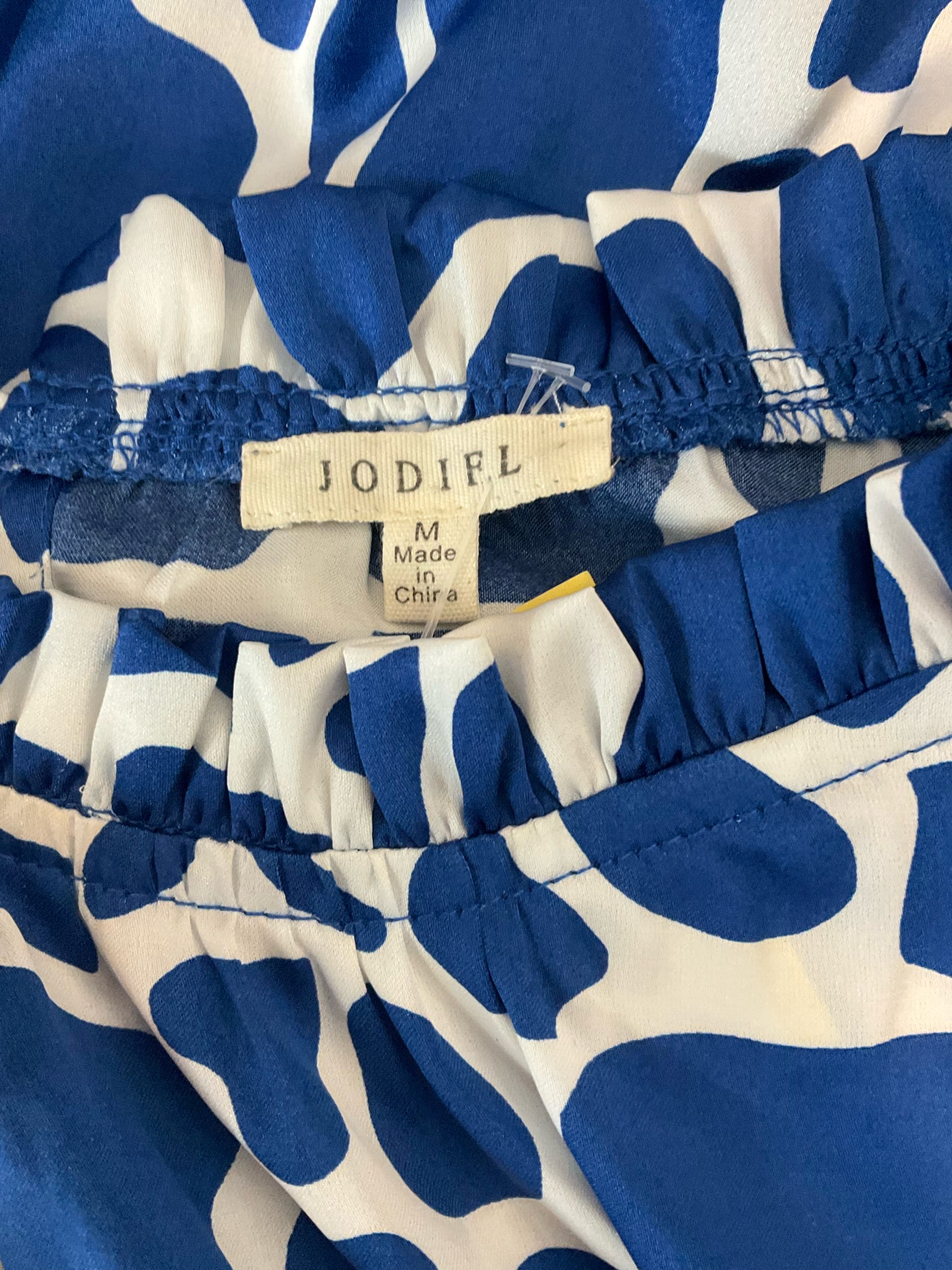 Jodifl white/blue Boho Blue &amp; White Giraffe Print Tiered Babydoll Mini Dress Size Medium - Size M