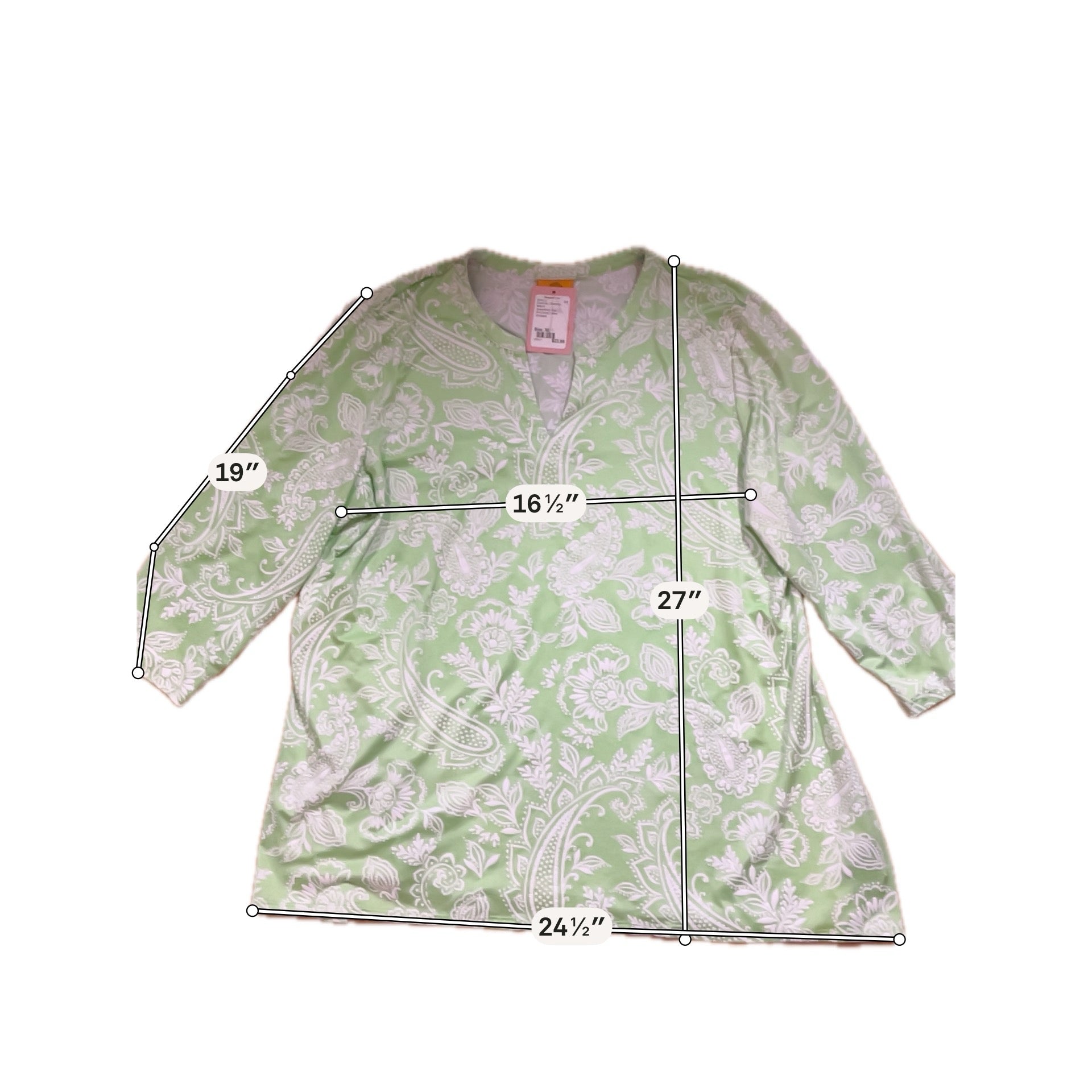 Ruby Rd. Green &amp;amp; White Paisley Notch Neck Tunic Top XL