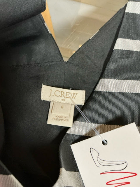 J. Crew V-Neck Stripe A-Line Dress Black Silver Sleeveless Size 6