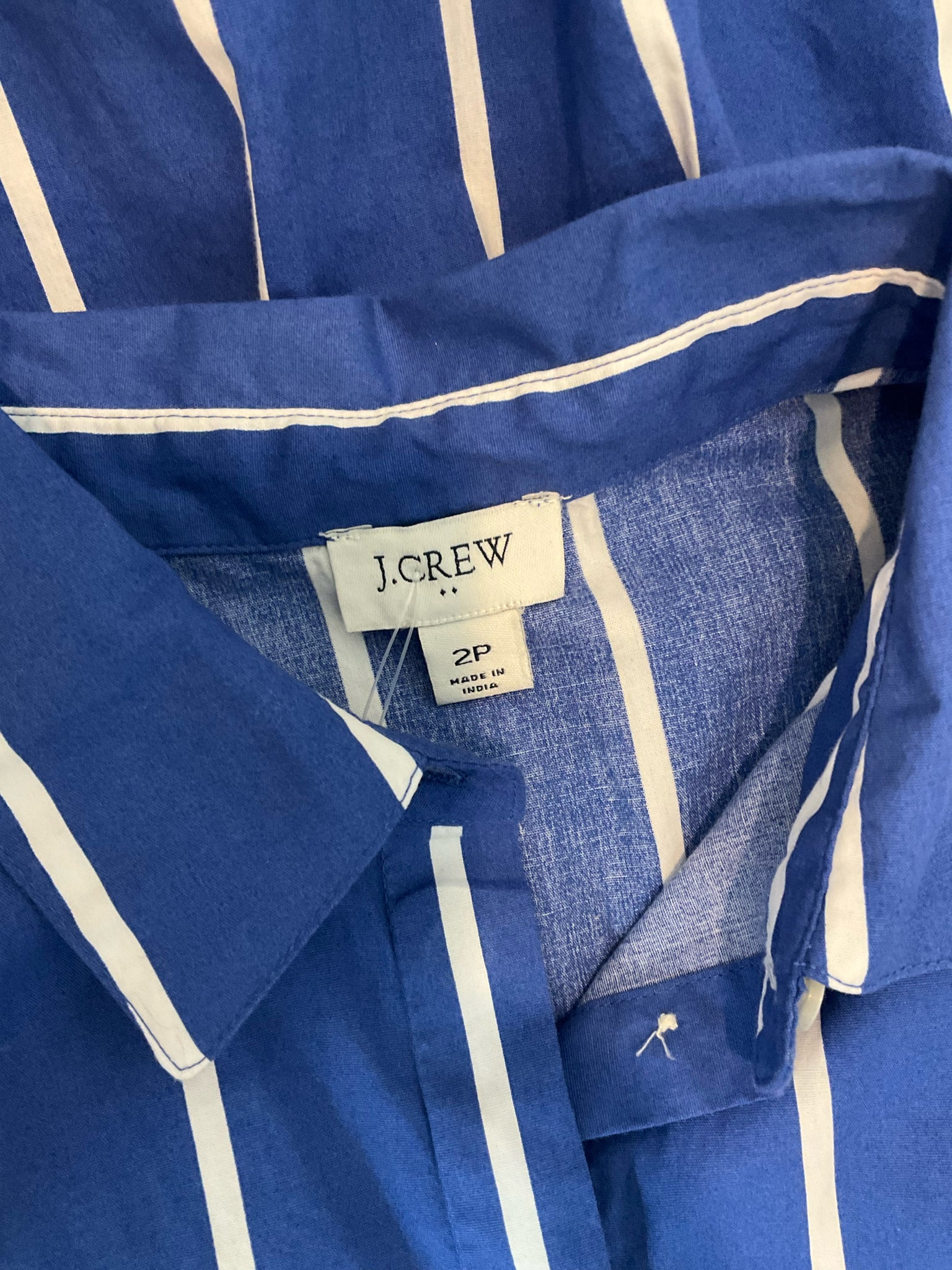 J. Crew blue/white Mini Striped Puff Sleeve Mini Shirtdress with Pockets Blue White Size 2P - Size 2P