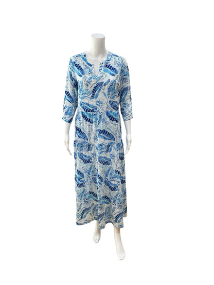 Tango Mango Blue Leaf Print Tiered Shirt Dress Petite Small - ONLY ONLINE