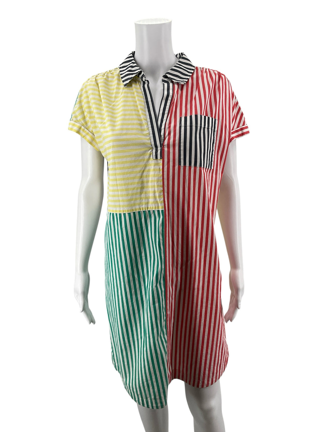 Style &amp; Co yellow/green/red/navy Shift Colorblock Striped Cotton Shirt Dress Size Small - Size S