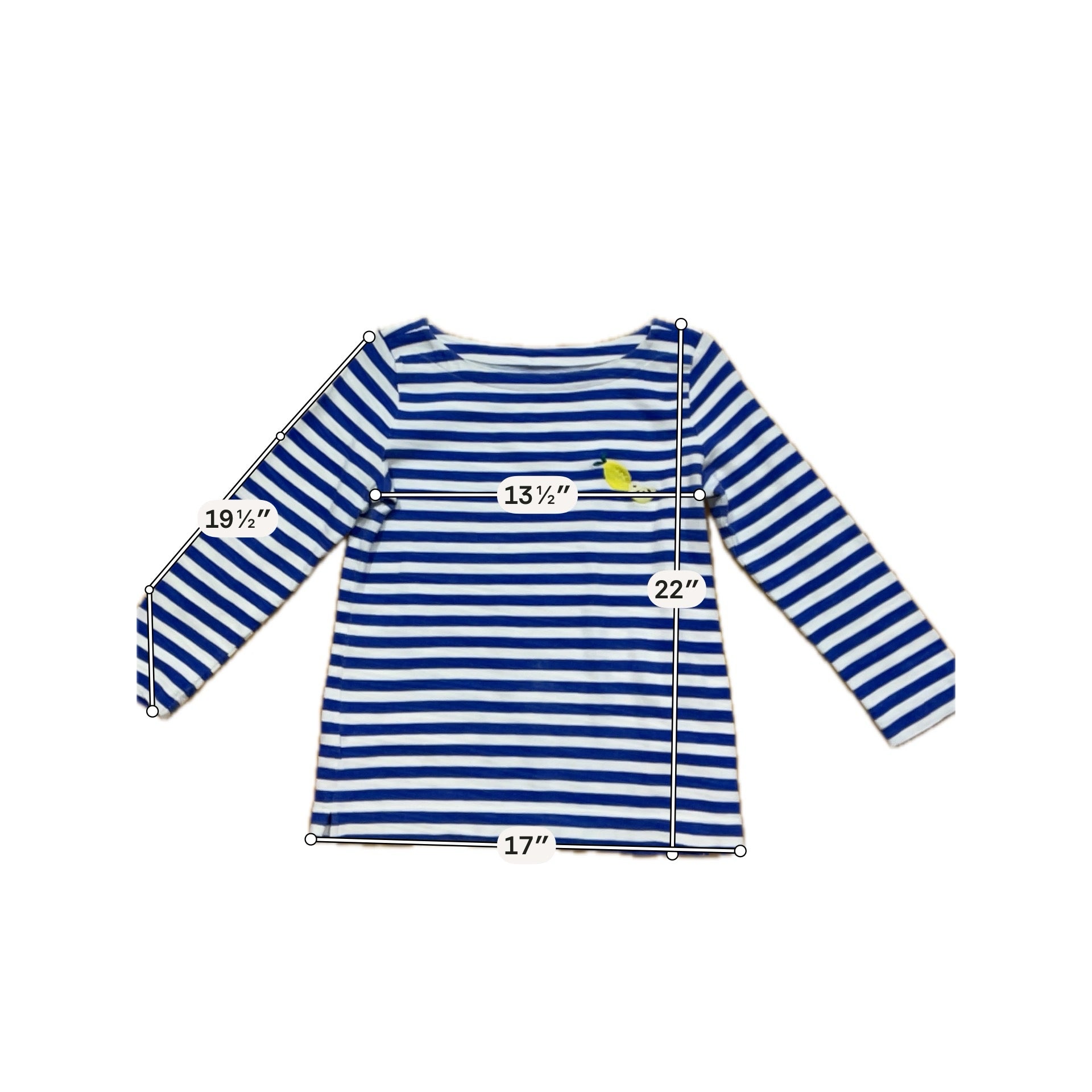 LOFT Lemon Embroidered Blue &amp;amp; White Striped Boatneck Top | Size XS- Downstairs