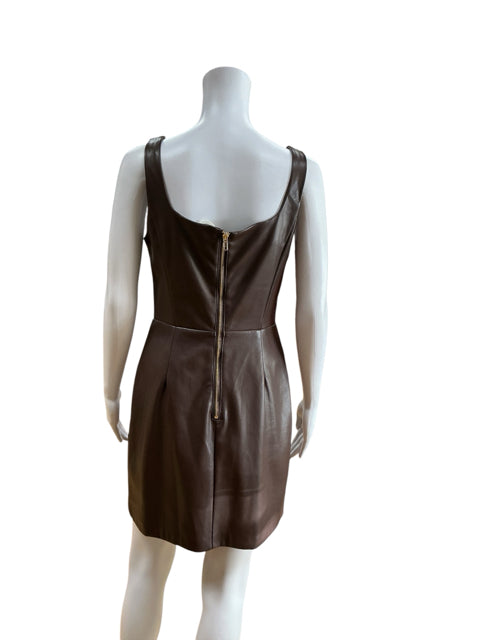 Fore Faux Leather Square Neck Bodycon Mini Dress Brown Size Medium