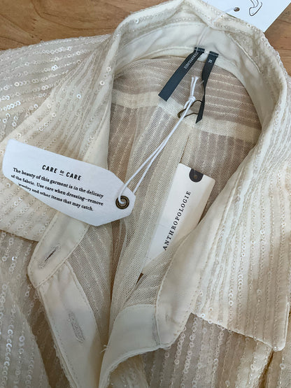 Anthropologie Ethereal Sequin Button-Down Blouse Cream XL NWT - ONLINE ONLY