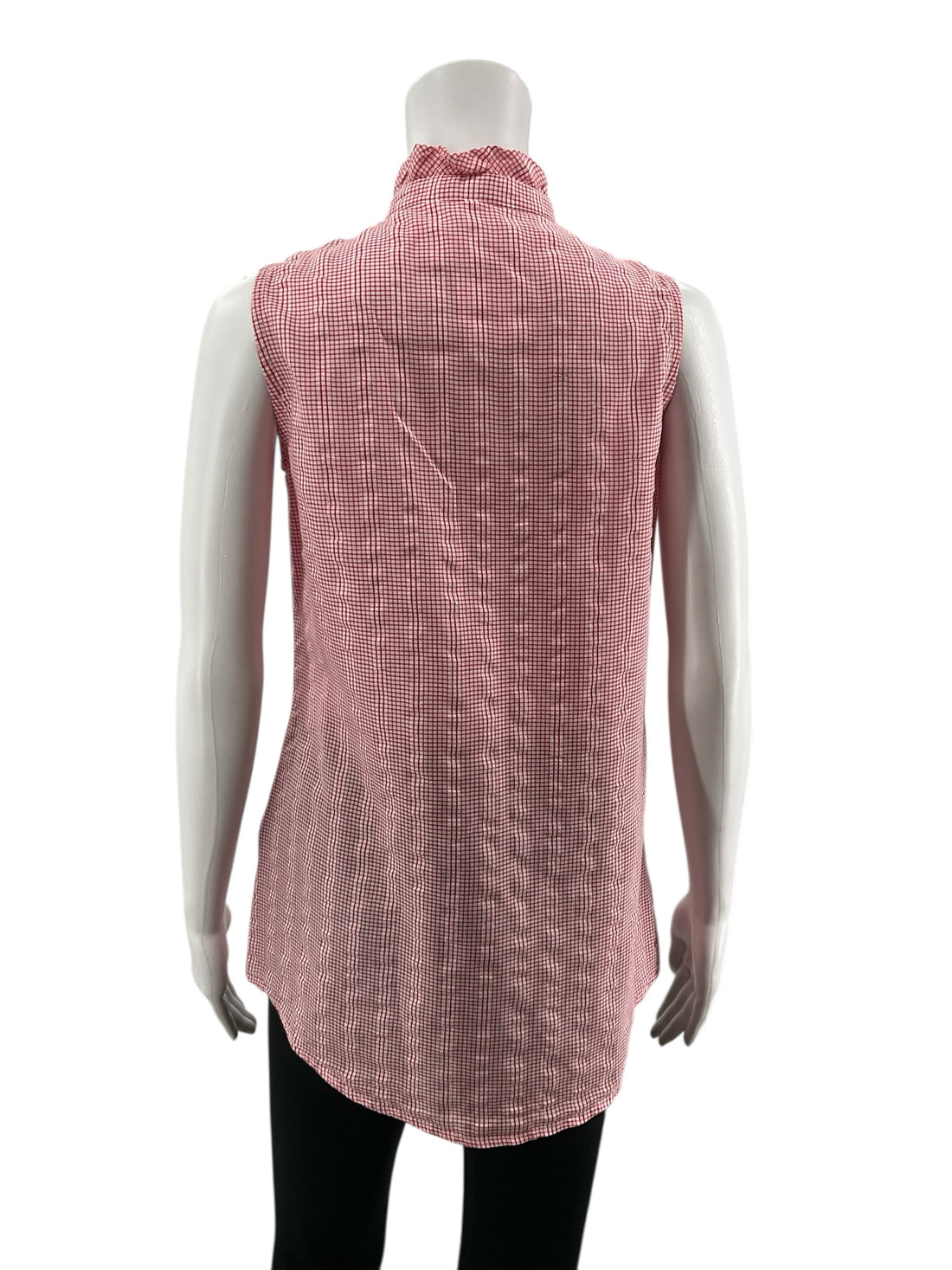 J. McLaughlin Red Gingham Ruffle Sleeveless Top Size Small
