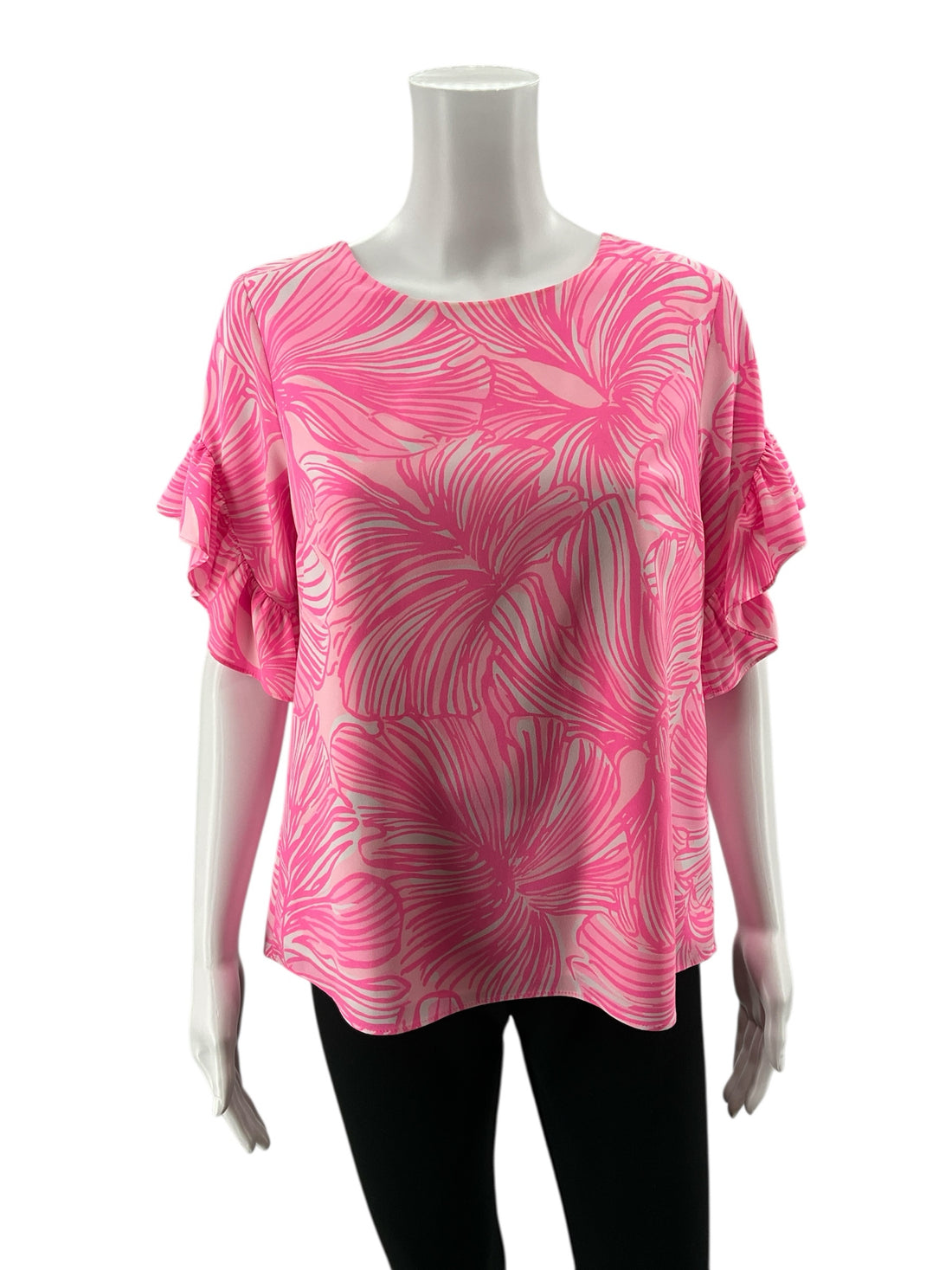 Lilly Pulitzer white/pink Short Sleeve Arabelle Top In The Vias Pink Tropical Leaf Print Blouse XS - Size XS