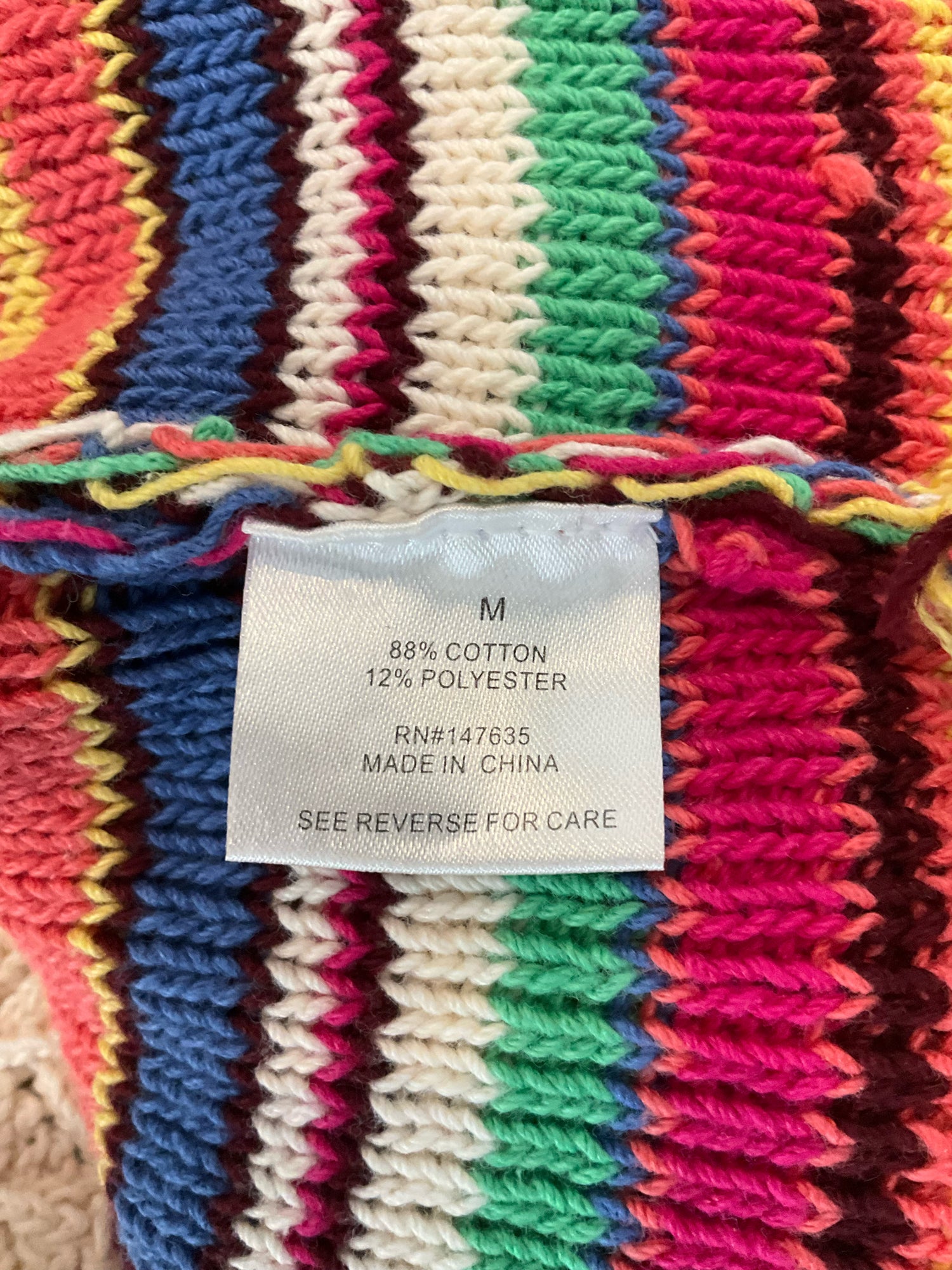 Romeo &amp; Juliet Couture Rainbow Striped Knit Crop Top Scallop Trim Size Medium