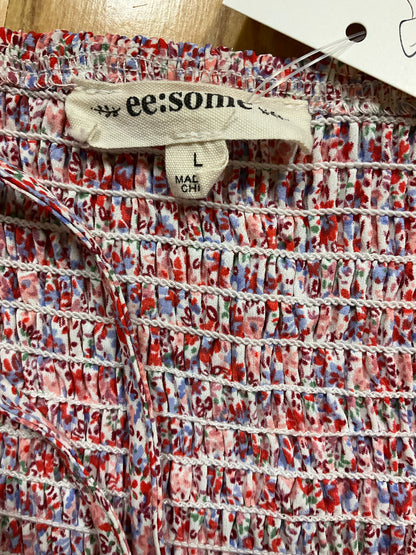 ee:some Red Blue Floral Ruffle Romper with Smocked Back Size Large