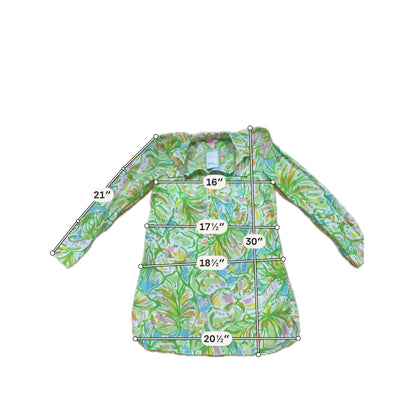 Lilly Pulitzer Sandpiper Tunic Top XS Green Blue Tropical Palm Print