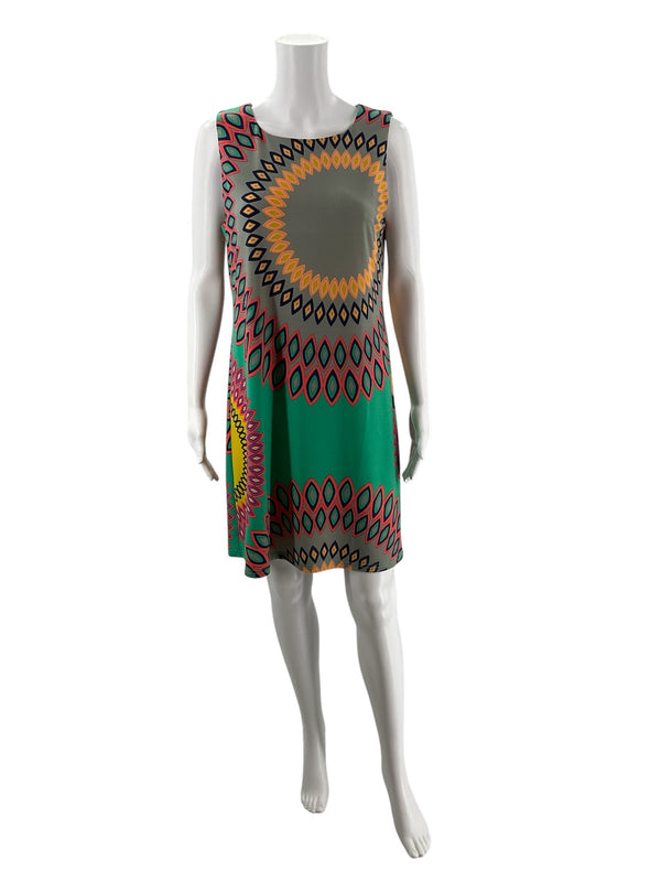 Aryeh Green/Gray/Orange/Navy Print Pre-Owned Ladies Dress - Size Medium