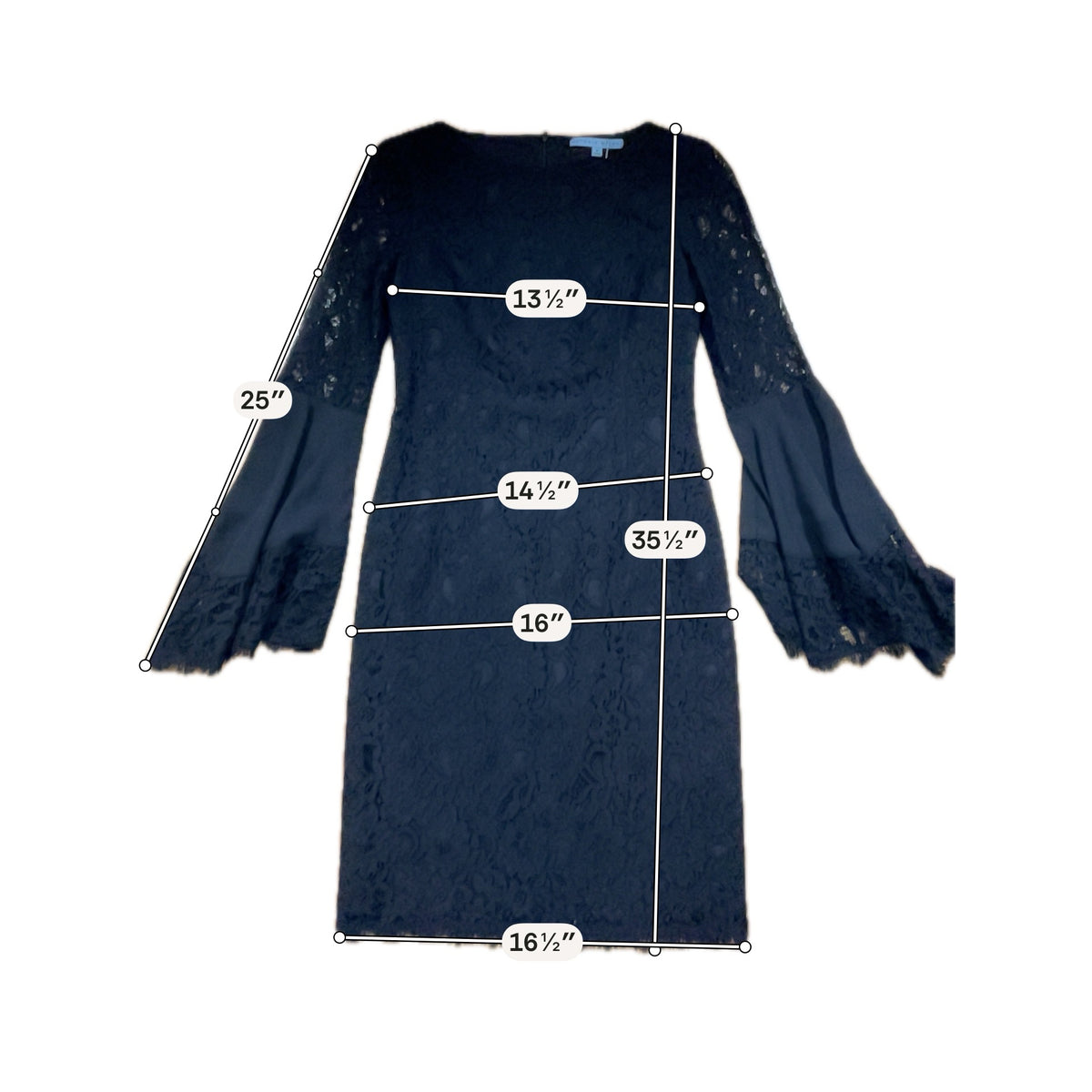 Antonio Melani Black Lace Bell Sleeve Dress - Size 0 - ONLINE ONLY