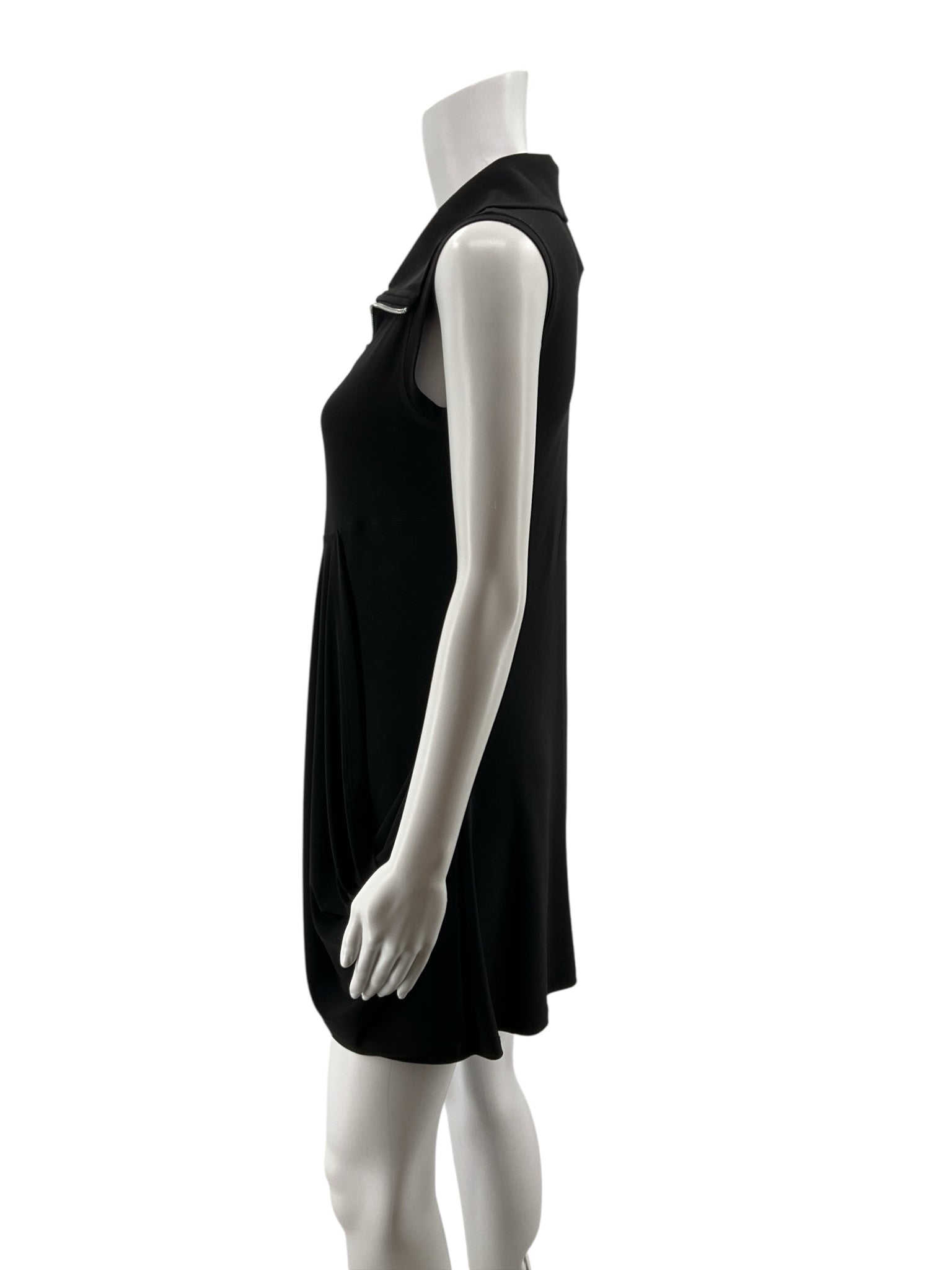 Fashque Ruffle Neck Half-Zip Sleeveless Tunic Dress Black Size Small
