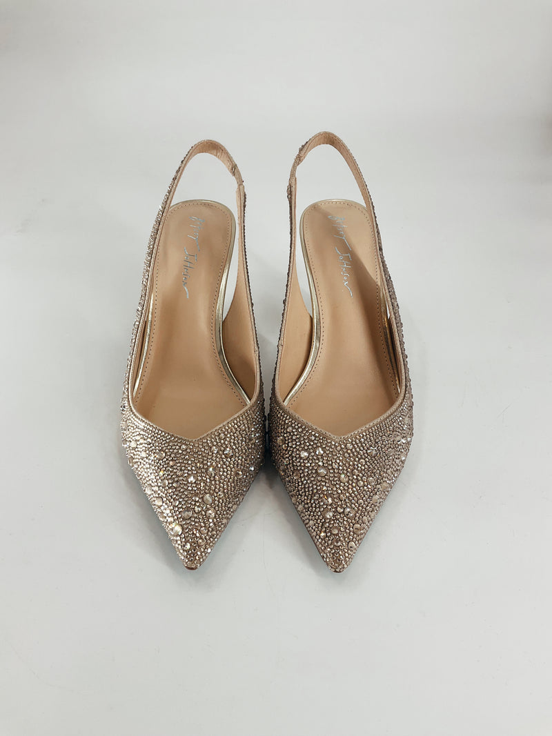 Betsey Johnson Gold Rhinestones Pre-Owned Ladies Heel - Size 8.5