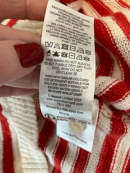 Seasalt Cornwall red/white 3/4 Sleeve Knavock Jumper Organic Cotton Linen Breton Stripe Sweater US 4 - Size 4