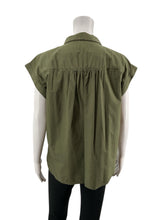 LOFT Outlet Olive Cap Sleeve Olive Green Flutter Sleeve Button-Down Top Size Small - Size S