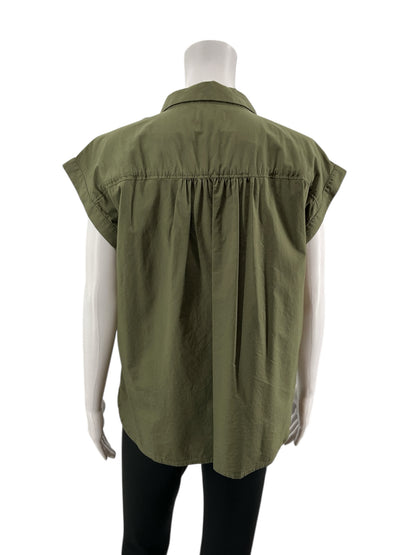 LOFT Outlet Olive Cap Sleeve Olive Green Flutter Sleeve Button-Down Top Size Small - Size S